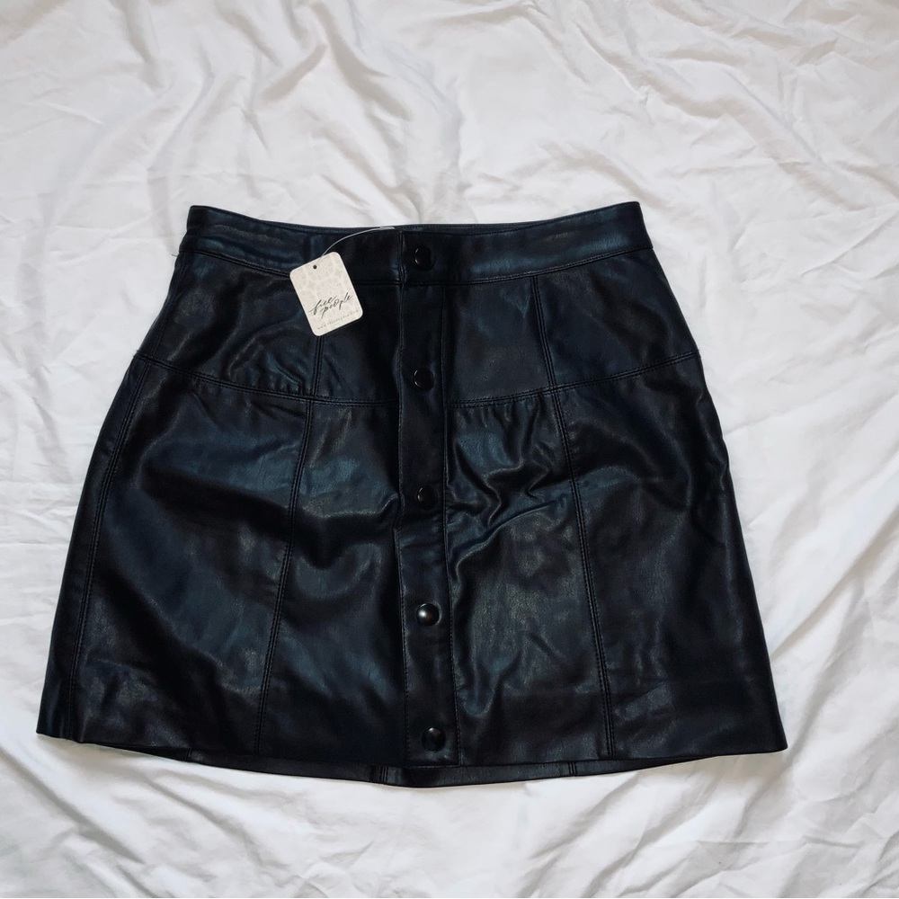 Free people black leather mini skirt (NWT)